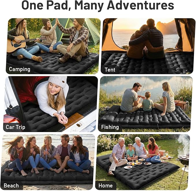 KASBAH Double Inflatable Camping Sleeping PadThick 6 inch 2 Person Ultralight Sleeping Mat with Built-in Foot Pump and PillowCamping Essentials for HikingBackpackingTraveling Tent