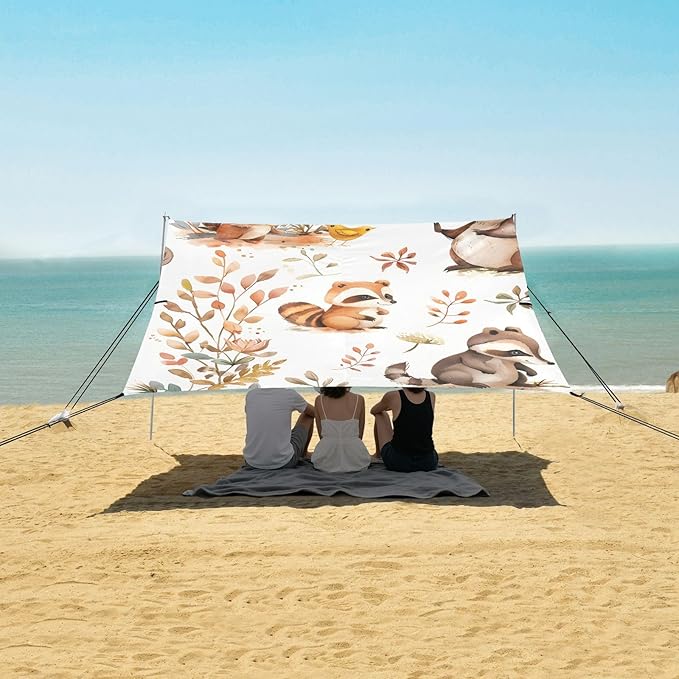 Bear Fox Raccoon Squirrel Duck Camping Sun Shelter Beach Tent Portable Beach Sun Shade Outdoor Canopy for Camping Trips Fishing Picnic