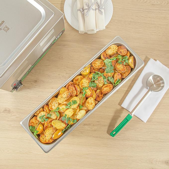 Restaurantware-Kitchen Tek 1/2 Size Long Steam Table Pans 6 Anti-Jam Steam Pans - Lids Sold Separately 6” Deep 24 Gauge Stainless Steel Hotel Pan Freezable for Catering Events and Parties