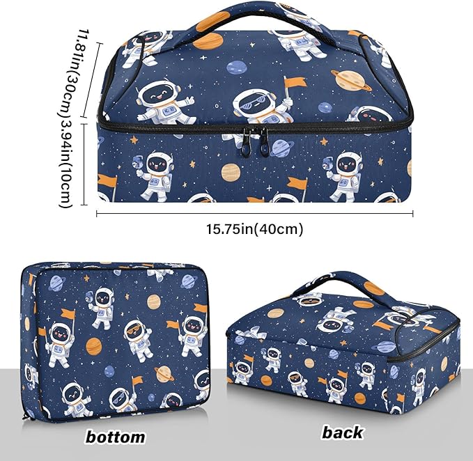 Casserole Carrier Cute Cartoon Pattern AstronautsInsulated Casserole Carrier for Hot or Cold Food Thermal Lunch Tote for Potluck Parties Picnic Beach Fits 9 x 13 Inches Baking Dish