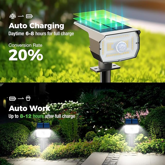 [ 8 Pack/56 LED ] Solar Lights Outdoor Motion Sensor Spot Landscape Lighting with 3 Modes Waterproof Spotlights Dusk to Dawn for Outside Yard Tree Garden Pathway Sidewalk Driveway Cool White
