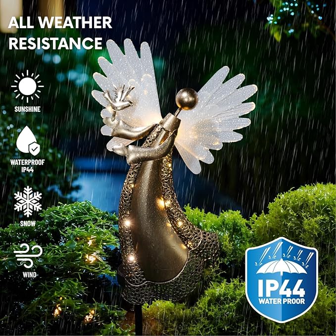 Solar Angel Garden Lights Outdoor LED Metal Decor with Peace Dove Waterproof Pathway Lawn Lighting Unique Gift for Women Mom Friends(Peace Dove)