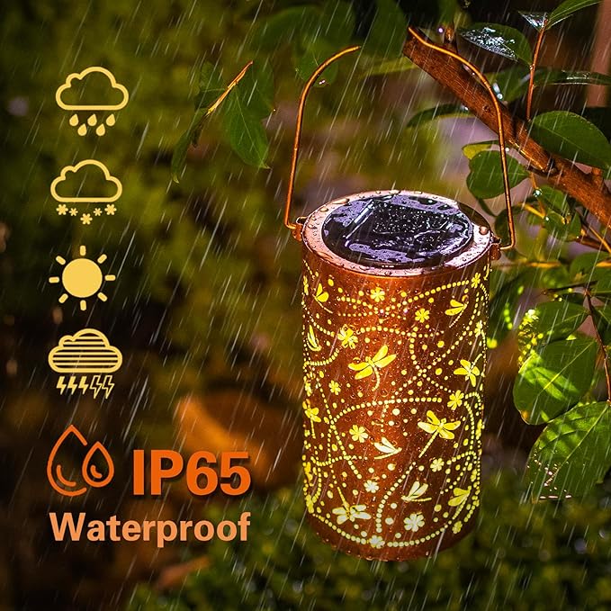 Dragonfly Solar Lanterns Outdoor Waterproof Hanging Solar Lights Dragonfly Gifts for Women Men Metal Decorative LED Lanterns for Garden DecorYardPatioLawnTabletopPathway
