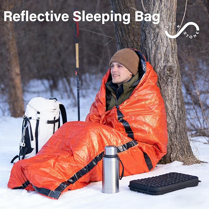 Sleeping Bag Terrashell Blanket Emergency Sleeping Bag Waterproof Compact Lightweight Extra Thick Heat Blanket Survival for Survival Kit Car Camping Gear Hiking Go (65μm) (2PCS)