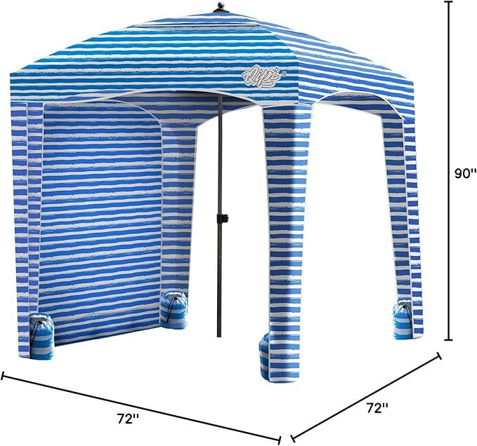Qipi Beach Cabana - Easy to Set Up Canopy Waterproof Portable 6' x 6' Beach Shelter Included Side Wall Shade with UPF 50+ UV Protection Ultimate Sun Umbrella - for Kids Family &amp Friends