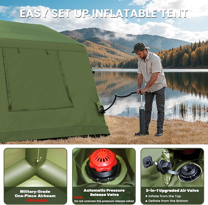 Inflatable Tents for Camping Large Blow Up Tent with Hand Pump Easy Setup InflatableTent 4 Season Tent Waterproof Oxford Air Glamping Tents for Camping Adult 4/6/8/10/12 Person