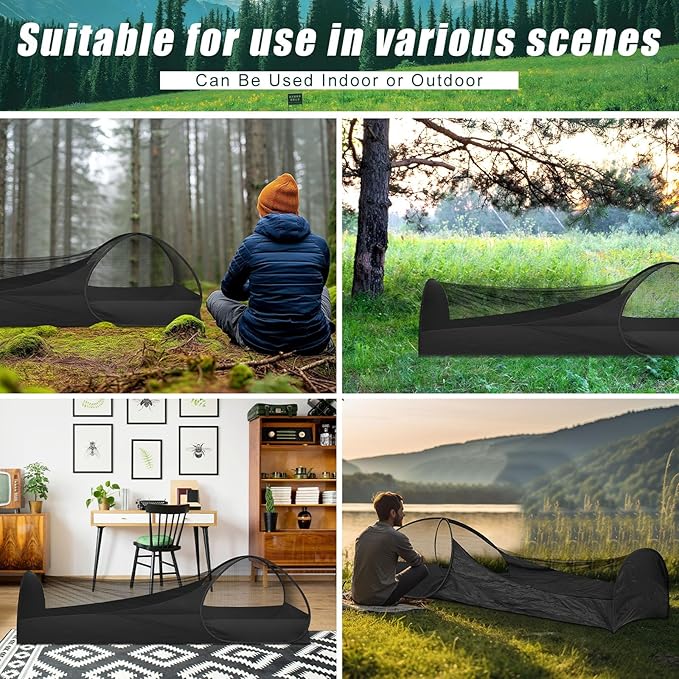 2 Pack 82.6 Inch Single Person Pop up Tent 1 Person Foldable Mosquito Net Tent with Storage Bag for Outdoor Trips Camping
