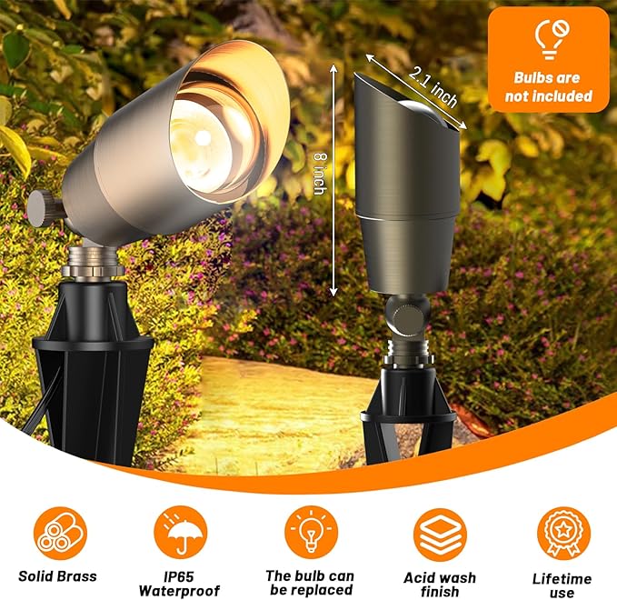 ZONEGRACE Solid Brass Outdoor Uplights &amp Accent Light Fixtures Heavy Duty 12V Low Voltage LED Landscape Lighting Bronze Wired Spotlights for GardenLawnPatio and Yard Without LED Bulb (12 Pack)