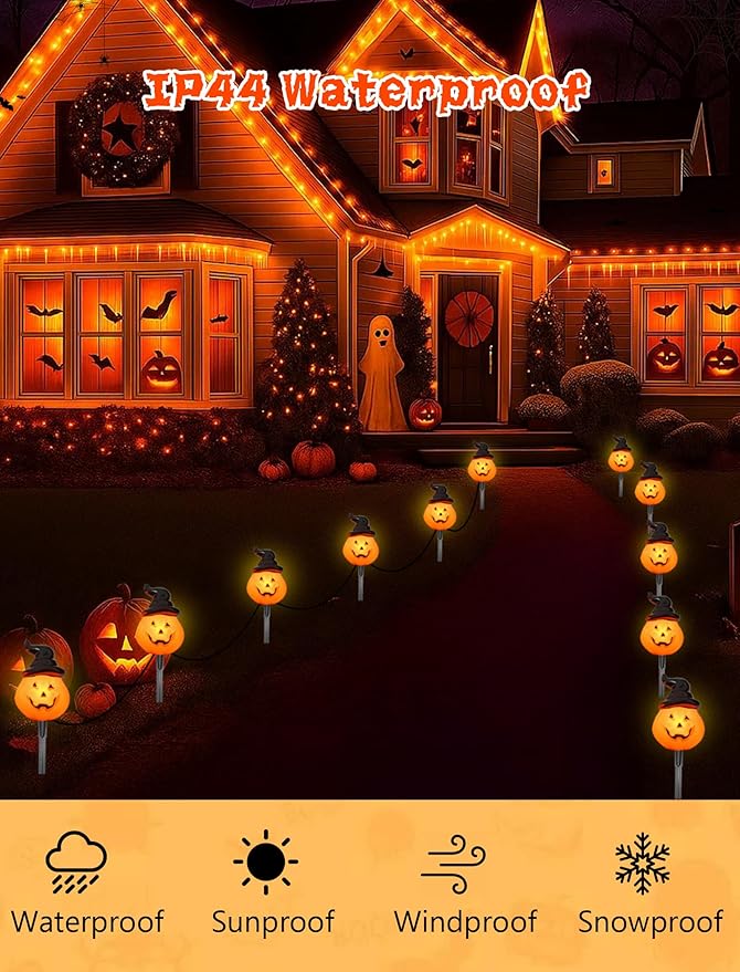 Halloween Pumpkin Pathway Lights Outdoor 4PCS Jack O Lantern Pumpkin Light with StakeOutdoor LED Walkway Lights Lights for Halloween Driveway Garden Yard Lawn Lights Decor