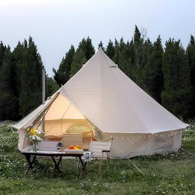 Oxford Bell Tent for Family Camping - Spacious 13.1ft /16.4ft Yurt with Stove Jack Large Glamping Tents for 4-8 People 4 Season Oxford Hot Tent Shelter