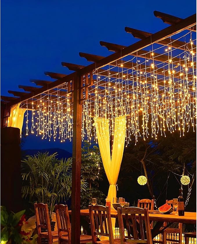 ZIMINGU Icicle Lights Outdoor 32.8 FT 400 LED 8 Modes Christmas String Fairy Lights with 80 Drops Twinkle Waterproof Connectable for Roof Balcony Business Park Decor Warm White 10M