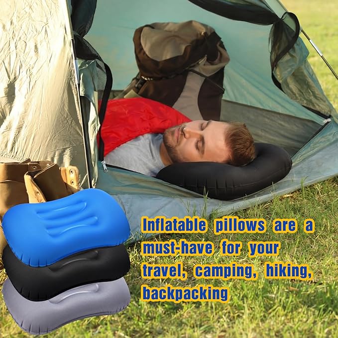 Yulejo 3 Pcs Inflatable Camping Travel Pillow Ultralight Inflating Pillows Lightweight Portable Backpacking Pillow for Neck Lumbar Support Camp Hiking Sleeping(Dark Gray Black Dark Blue)