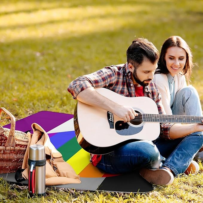 Rainbow Hearts Gay Pride Flag Colored Waterproof Outdoor Picnic Blanket Sandproof Beach Mat for Camping Hiking Grass Travelling