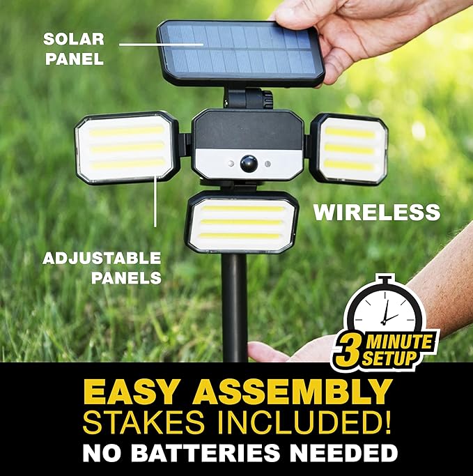 Bell+Howell Bionic Flood Light ASON TV Solar Lights Outdoor Waterproof- 50% Brighter 108 COB-LED's w/Motion Sensor 180° Swivel Adjustable Panels for Garden Lawn and Patio As Seen On TV