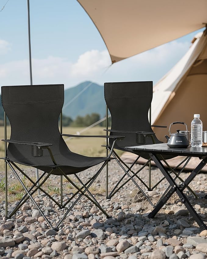 YSSOA Portable Folding Black Camping Chair 2-Pack