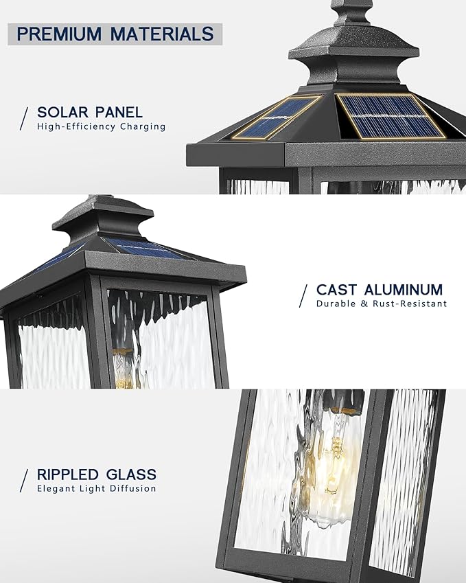 FEMILA Solar Post Lights Outdoor 17 Dusk to Dawn Lamp Posts Outdoor Lighting Aluminum Glass Light Posts for Outside Driveway Garden with Remote Control 4FYX88P SL BK SW