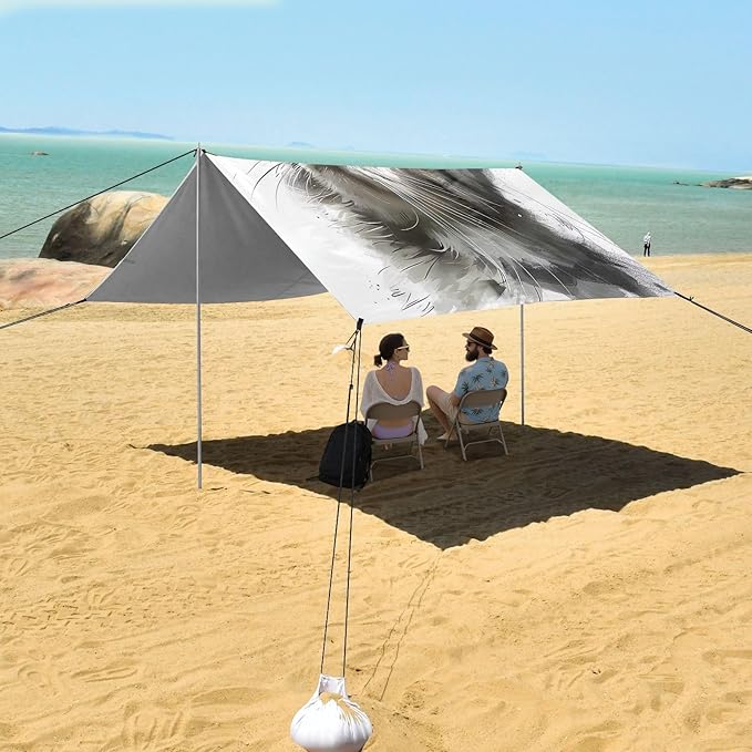 Cat Drawing Beach Tent Sun Shelter 9.2' x 10.5' Beach Canopy with 4 Sandbags 4 Stability Poles Sand Shovels - Tent Canopy for Beach Camping Fishing Picnics