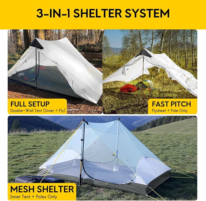 LANSHAN Ultralight Tent 3-Season Backpacking Tent for 1-Person or 2-Person Camping Trekking Kayaking Climbing Hiking