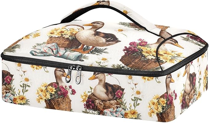 Casserole Carrier Cartoon DucksInsulated Casserole Carrier for Hot or Cold Food Thermal Lunch Tote for Potluck Parties Picnic Beach Fits 9 x 13 Inches Baking Dish