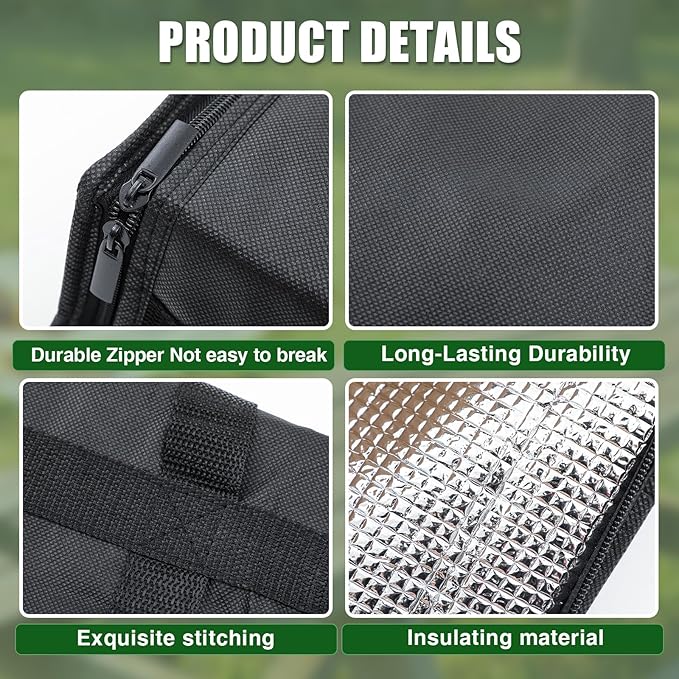 Insulated Food Delivery Bag Pizza Cooler Bag with Hard Bottom &amp Drink Carrier Thermal Hot Cold Grocery Tote for Food Delivery Travel Shopping and Catering (Black20 x 20 x 6 Inch)