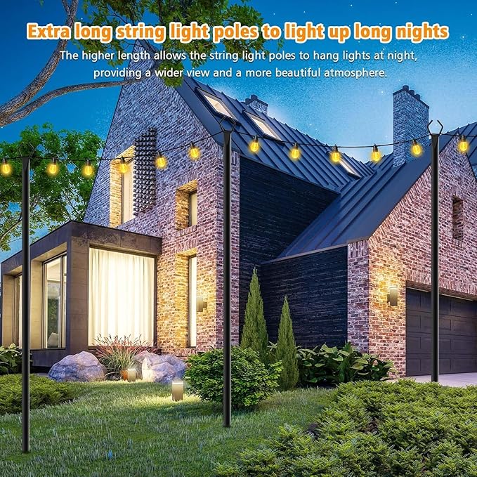 10Ft String Light Poles 6 PackLight Poles for Outside LightsOutdoor with Fence Brackets Hanging LightsMetal Stand Deck Patio Backyard