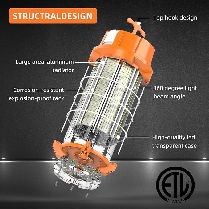 250W LED Temporary Work Light 37500 Lumens Construction Lights 5000K Portable Linkable IP65 High Lumen Super Bright Durable Job Site Lighting with ON/Off Button for Indoor and Outdoor Area Lighting