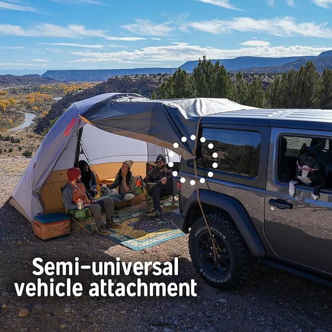Kelty Caboose 4P Tent and Vehicle Awning Shelter Universal Attachment for Vans Trucks SUVs Standing Height Door Massive Vestibule Fully Freestanding Designed in Sunny Colorado (2023)
