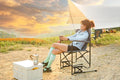 Outdoor Freestyle Rocker Camping Chair Portable Folding Rocking Chair with Solid Armrests Drink Holder Comfortable Backrest Grey