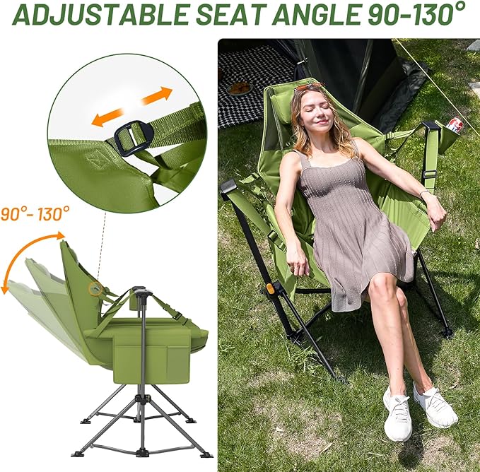 TIMBER RIDGE Hammock Camping Chair with Adjustable Backrest Heavy Duty Folding Hammock Chair Supports 300lbs Portable Hammock Chair for Camping Travelling and Patio Green