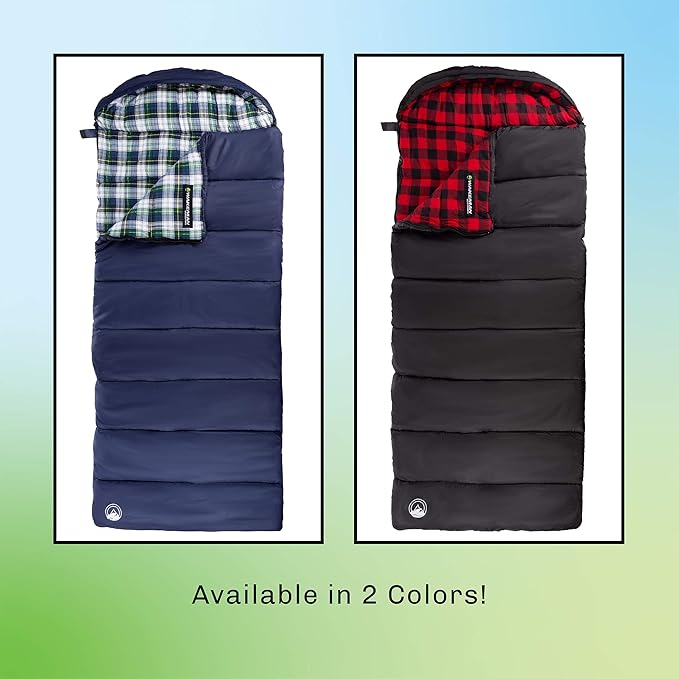 Sleeping Bag - 32F Comfort Rated 3-Season Envelope-Style Sleep Bag with Hood for Backpacking Hiking and Camping by Wakeman