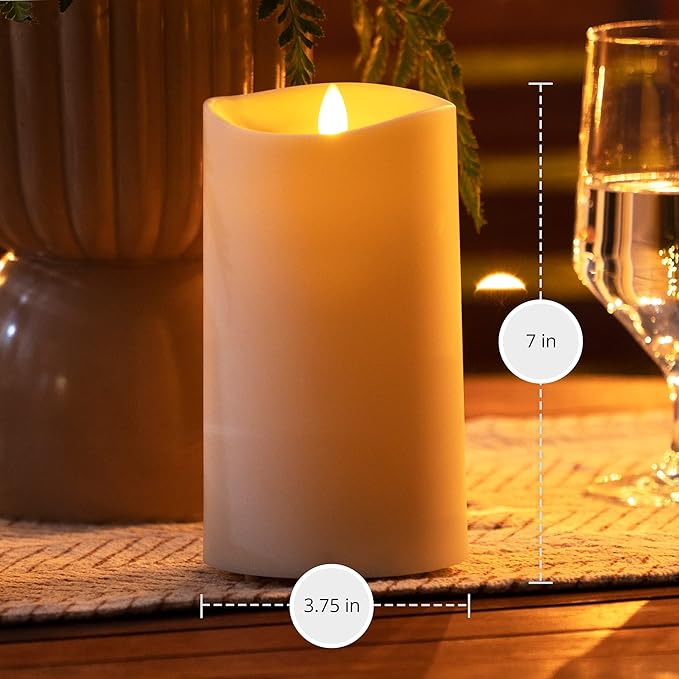 Luminara Outdoor Flameless LED Coloring Changing Candle Melted Edge 3.75 x 7 Real Moving Flame Battery Operated Timer Plastic Weather-Resistant