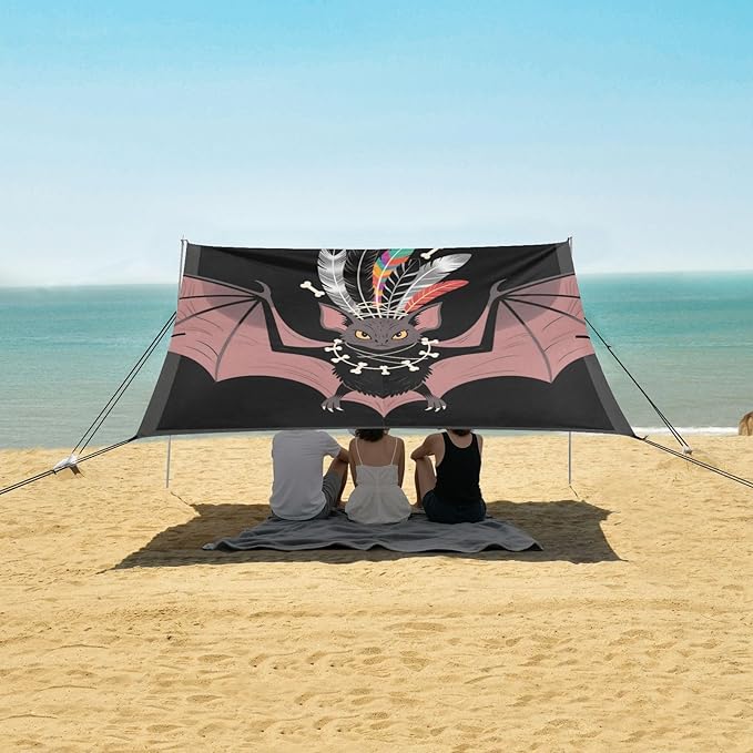 Retro Exquisite Bat Beach Tent Camping Sun Shelters Portable Outdoor Canopy Sun Shade for Camping Trips Fishing Backyard Fun or Picnics Easy Setup with Carrying Bag