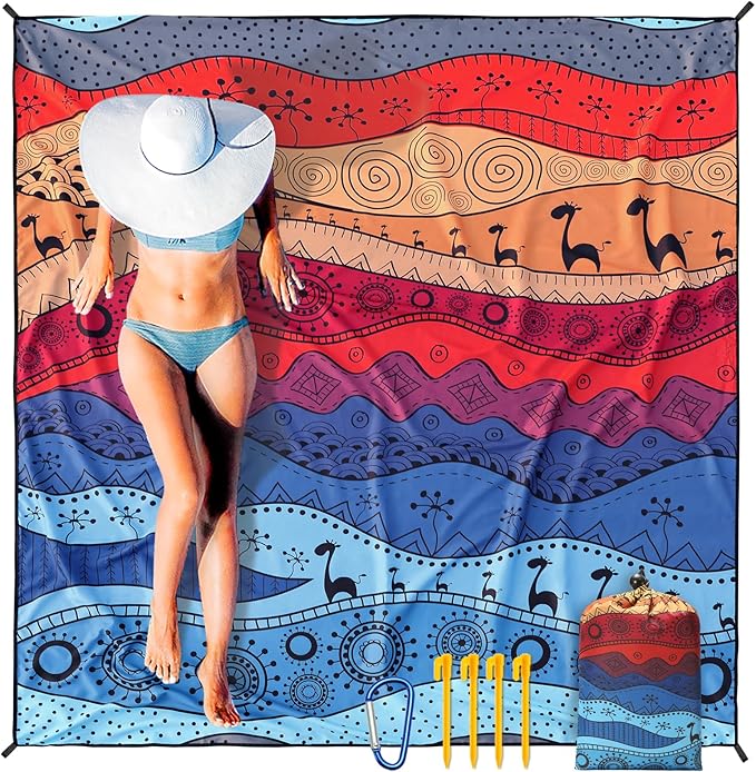 Beach Blanket Waterproof Sandproof Extra Large Beach Mat 79 X 83/120x108for 1-8 Adults Quick Drying Durable Outdoor Picnic Mat for Beach Travel Camping Hiking