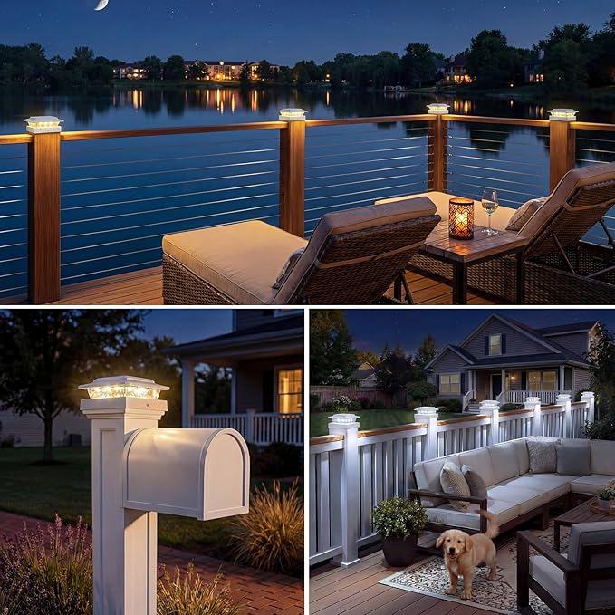 kolpop 4x4 Solar Post Cap Lights Outdoor with 3 Color Temperatures 12 Packs Deck Post Light Solar Powered IP65 Waterproof Fence Deck Lights for 4×4/3.5×3.5 Wood/Vinyl Posts