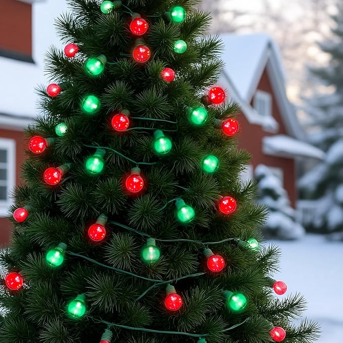 100 LED 50Ft Globe Christmas Lights Outdoor Round G30 Christmas Small Balls Lights Connectable Waterproof for Patio Backyard Eaves Tree Porch Indoor Outdoor (Red and Green)
