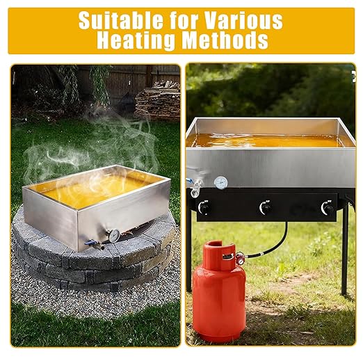 Maple Syrup Evaporator Pan with Value 24x24x7 in 304 Stainless Steel Evaporator Pan for Home Outdoor Efficient Boiling Maple Syrup 17.5 gal Silver