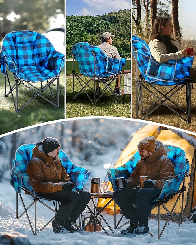 NAIZEA Heated Camping Chair Oversized Heated Folding Outdoor Chair for Adults with 3 Heat Levels Portable Foldable Patio Lounge Chair for Sports Outdoors Camp Battery NOT Included