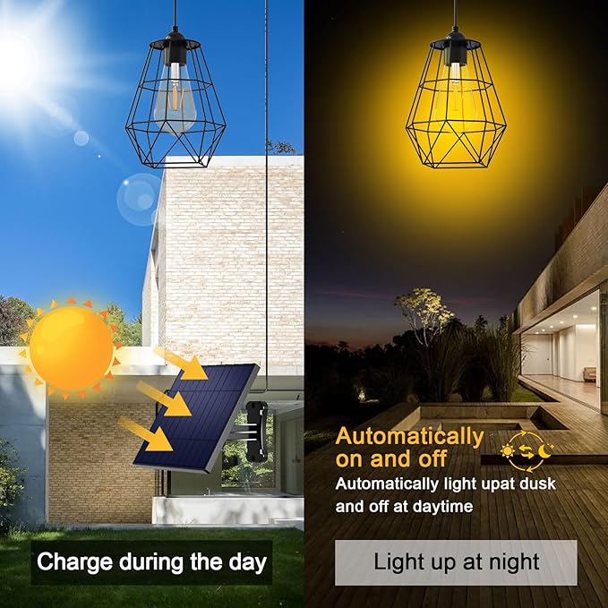 Solar Chandelier Outdoor with 16FT Cord Dusk to Dawn Solar Pendant Light Timer Remote Control Waterproof for Gazebo Indoor Yard Playhouse (Lantern Plus)