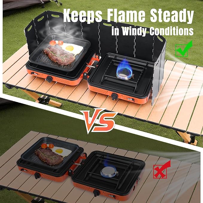 SHINESTAR 2 Burner Camping Stove with Windshield 17000 BTU Portable Propane Camp Stove Foldable Gas Stove for Camping Outdoor Cooking RV Trips or Emergencies