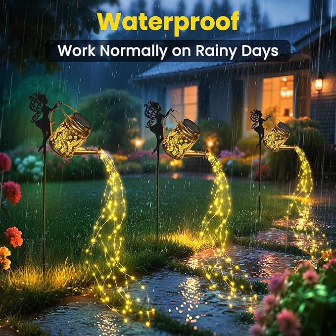 X-PREK Solar Lights Outdoor Waterproof Fairy Solar Garden Lights Outdoor Decoration Hummingbird Solar Watering Can Light Gardening Gifts for Mom Grandma 2 Packs