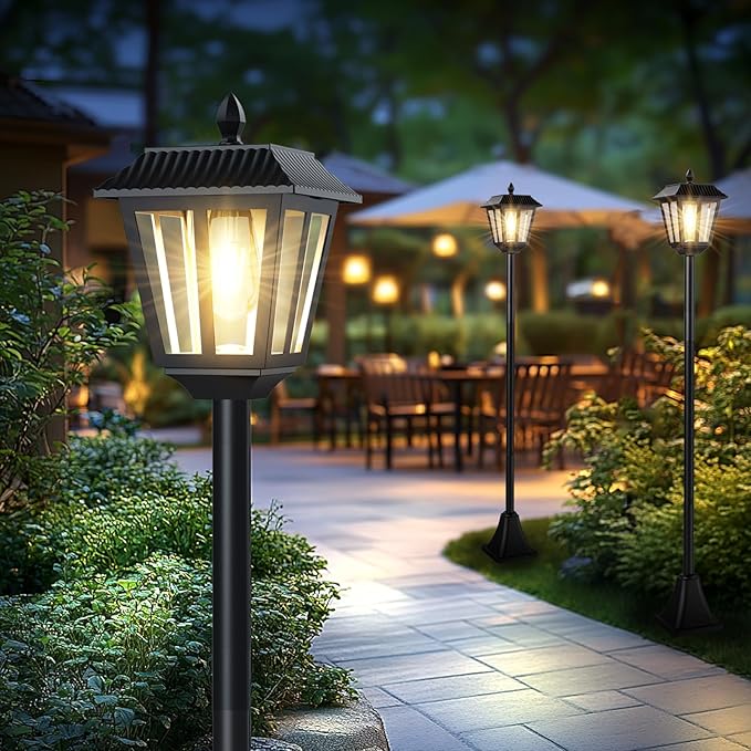 68 Solar Lamp Post Light Outdoor - 3000K Warm White IP45 Waterproof Post Solar Lights Outdoor Pole Lights Decorative Lamp for Yard Garden Patio Lawn Pathway Driveway Front/Back Door (2PK)