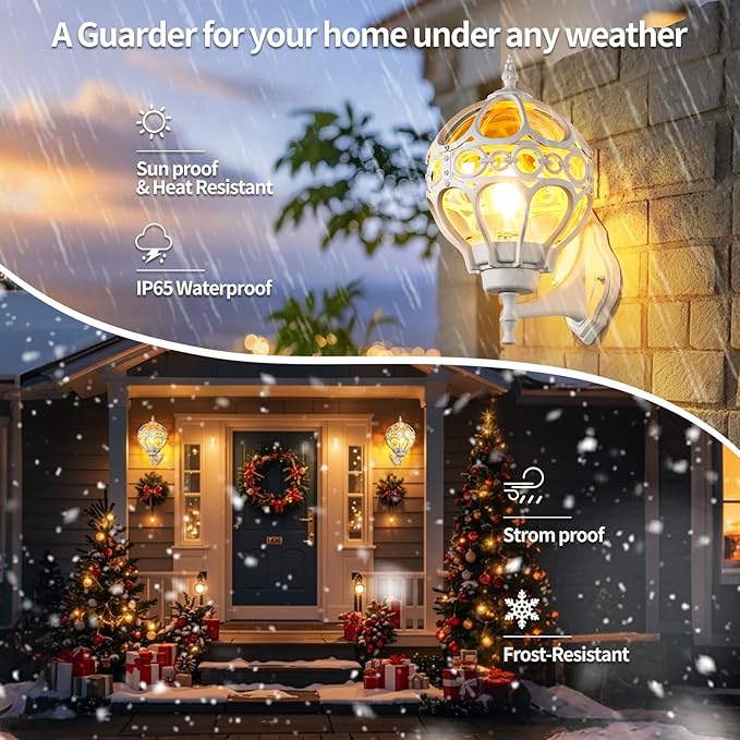 Globe Outdoor Wall Lights Fixtures Anti Rust White Sphere Porch Wall LightAluminum Waterproof Outside spherical hardwired Lights for House Patio Porch Backyard Garage Front Door No SensorLarge