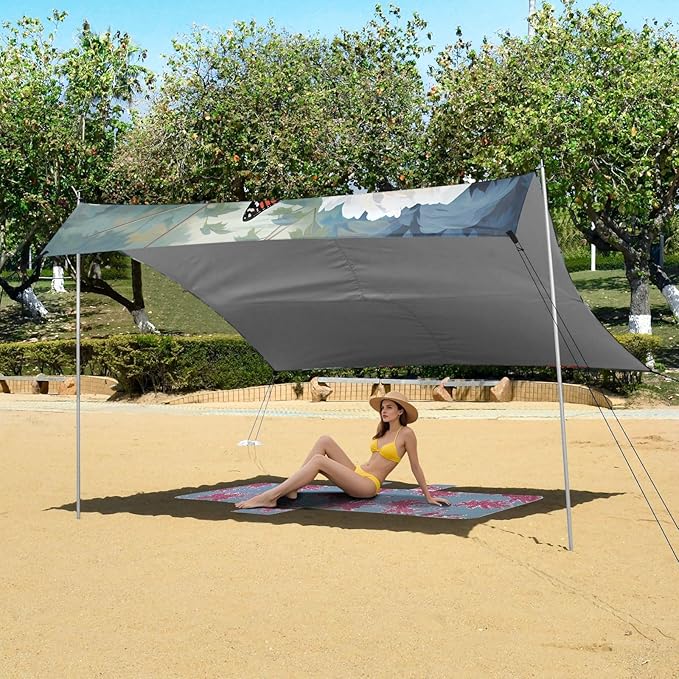 ALAZA Butterfly Rose Flowers Beach Tent Sun Shelter UPF50+ Protection Beach Shade Canopy w/ 4 Sandbags for Outdoor Camping Fishing Backyard Fun Picnic 10x9 ft