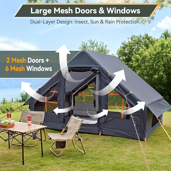 Inflatable Camping TentEasy Set up with Electric Air Pump Waterproof Blow Up Tent for Adults Portable Outdoor for Camping&ampHiking