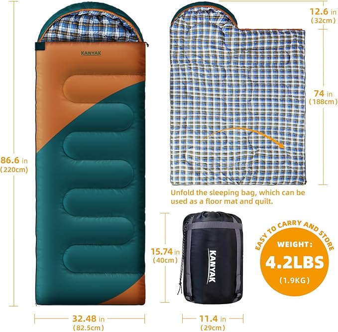 Camping Sleeping Bag 32℉ Sleeping Bags for Adults Kids Teens Cold Weather Warm Sleeping Bag Winter for 3-4 Season Camping Camping Gear Equipment Traveling and Outdoors