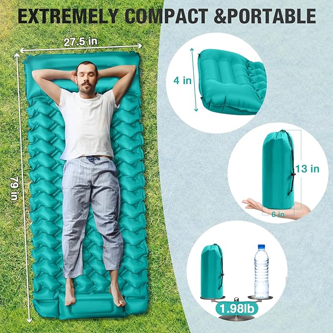 Single Portable Inflatable Outdoor Mattress Camping Sleeping Pad Sleeping Pad for Camping Backpacking Hiking Tent Folding Inflatable Waterproof Ultra Lightweight