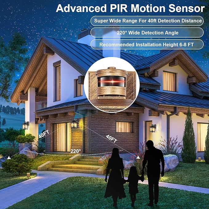 2 Pack Brown Motion Sensor Outdoor Lights Wall Mount - Dusk to Dawn Exterior Light Fixture for Outside House Porch Patio Garage - Waterproof Lantern with Yard Front Motion Detector