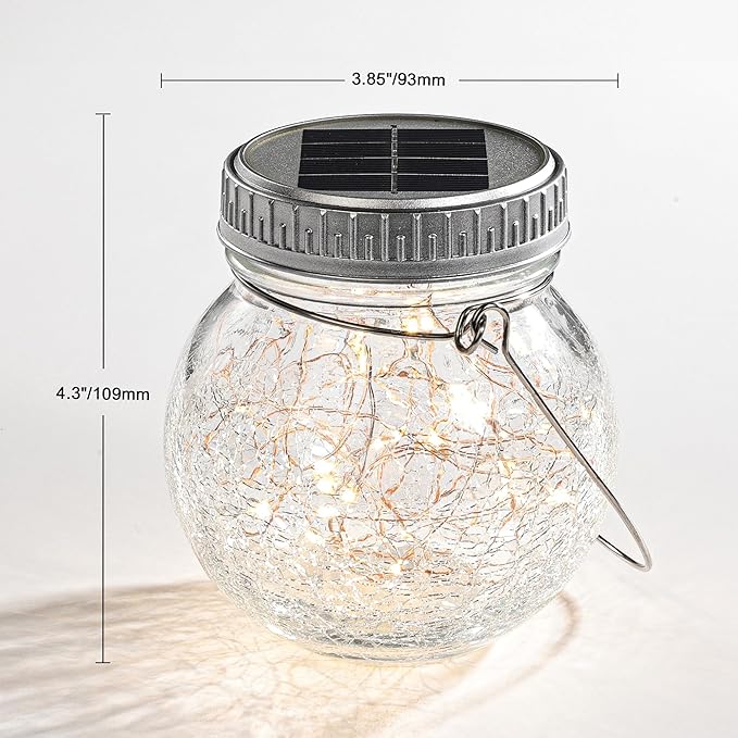 Cooo 6 Pack Crackle Glass Solar Lantern with 30 LED Firefly Lights– Waterproof Outdoor Hanging Lamp 215% Larger Solar Panel Anti-Rust Lids Decorative Lighting for Garden Patio Christmas Decorations