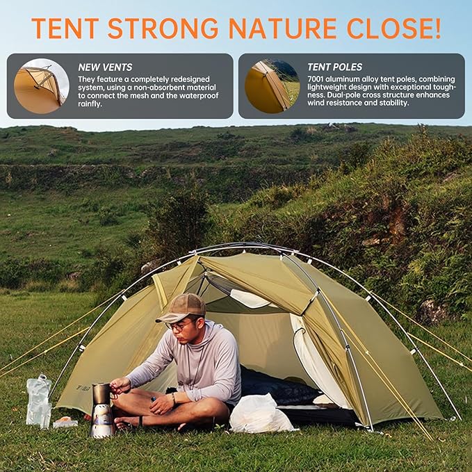 Taiji 1 Ultralight 3/4 Season Camping Tent 1 Person Backpacking Tent Easy Setup Instant 5000mm Waterproof Small Dome Tents for One Man Hiking Mountain
