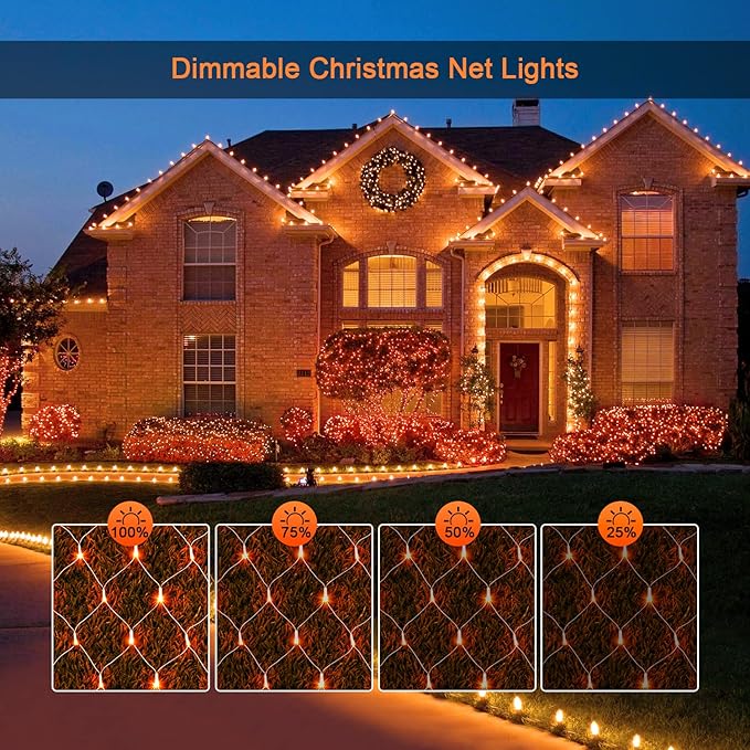 JMEXSUSS 360 LED Orange Net Lights Bush Lights with 8 Modes Outdoor Waterproof for Christmas Party Patio Garden Decorations